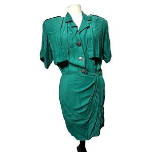 Vintage Shift Dress Teal Sz 9/10 by Scarlett Womens Silver Buttons Collared Fitt